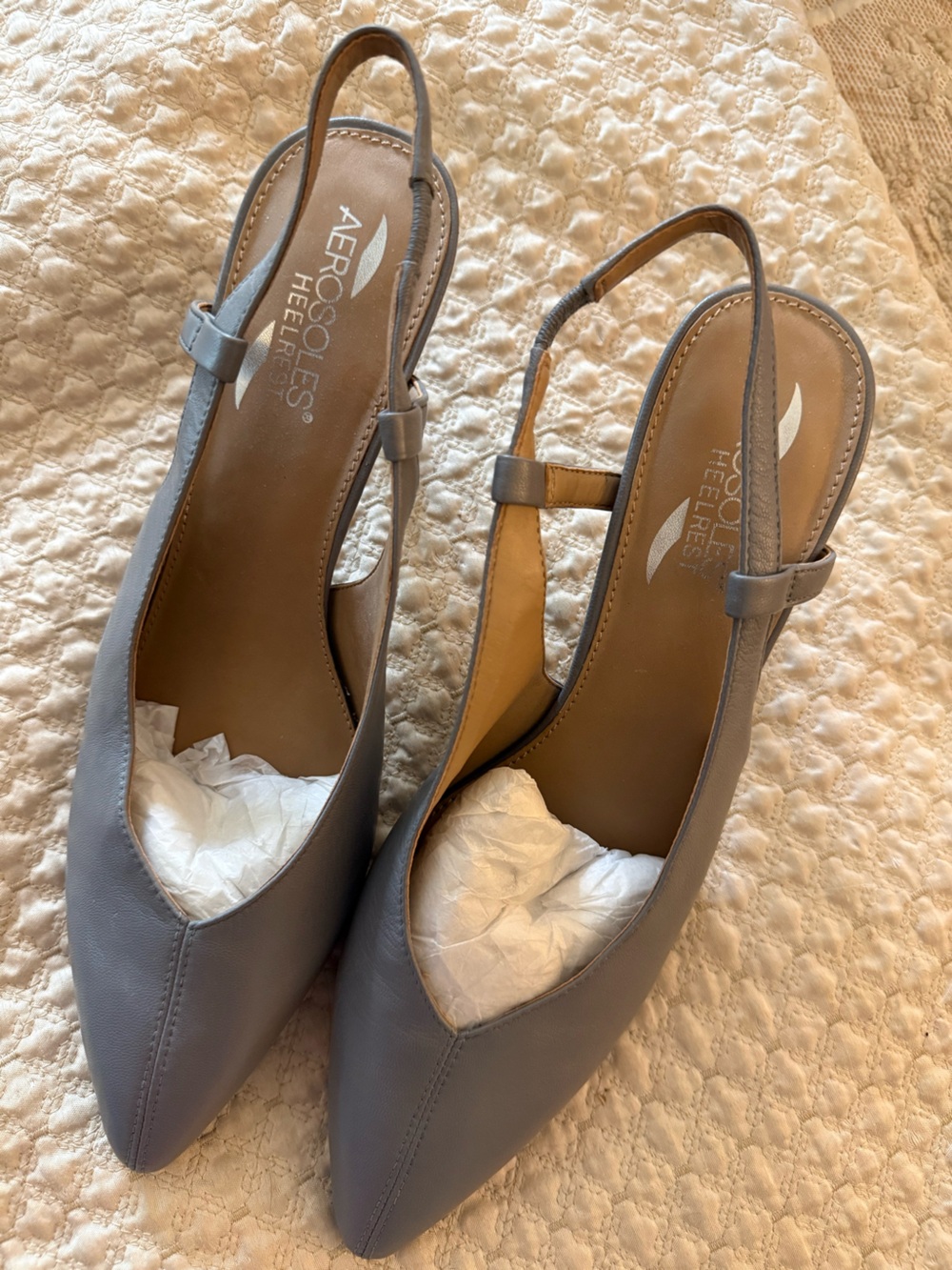 Brand New AEROSOLES Gray Pointed-Toe Slingbacks
